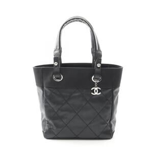 Chanel Paris Biarritz Tote Bag Canvas Leather Black